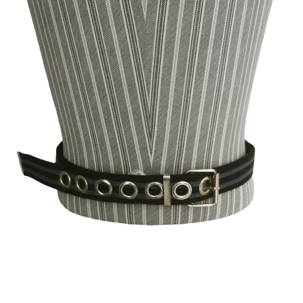 Heavy Duty Woven Cotton Belt with Stripes  Metal Clasp and Grommets M/L